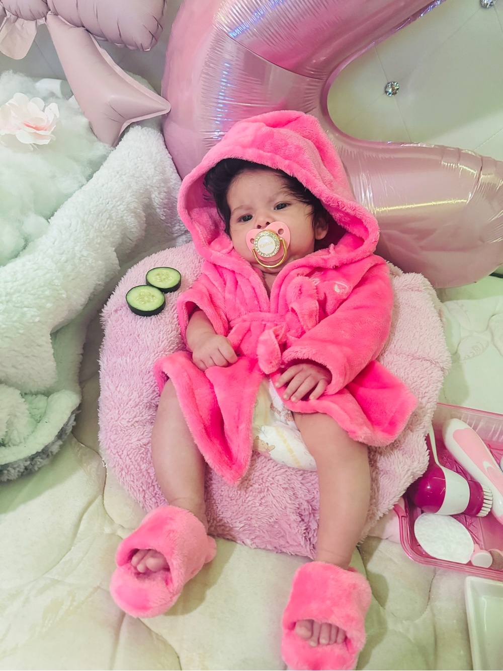 Plush Hooded Baby One-Piece Robe in Bright Pink